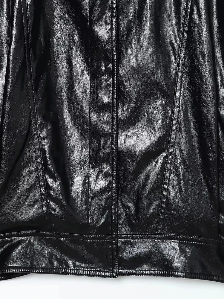 Women Faux Leather Jacket High Collar Long Sleeve Jacket With Button Pocket Lady Coats Causal Female Chic Tops