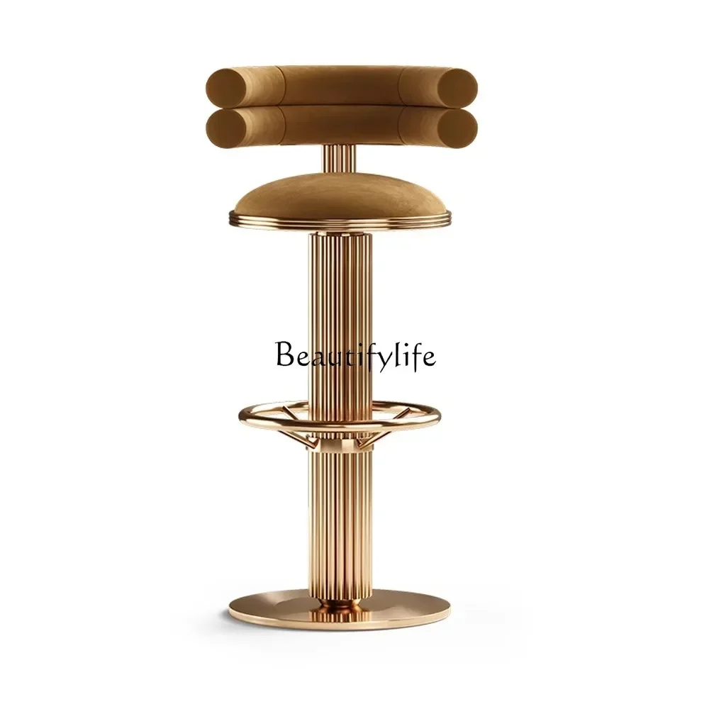 

ls 04Modern light luxury stainless steel chair Hotel sales office Front desk Minimalist high bar chair