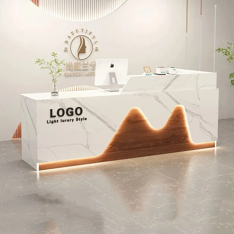 مكتب حديث رائع وبسيط، تصميم استقبال بسيط، طاولة بار فاخرة، مركز عتيق، أثاث تجاري