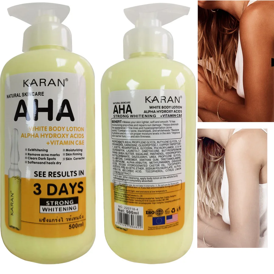 500ml Whitening Body Lotion Hydroxy Acids+Vitamin C&E Skin Beautifying Brightening Body Lotion Delicate Smooth Skin Care Cream