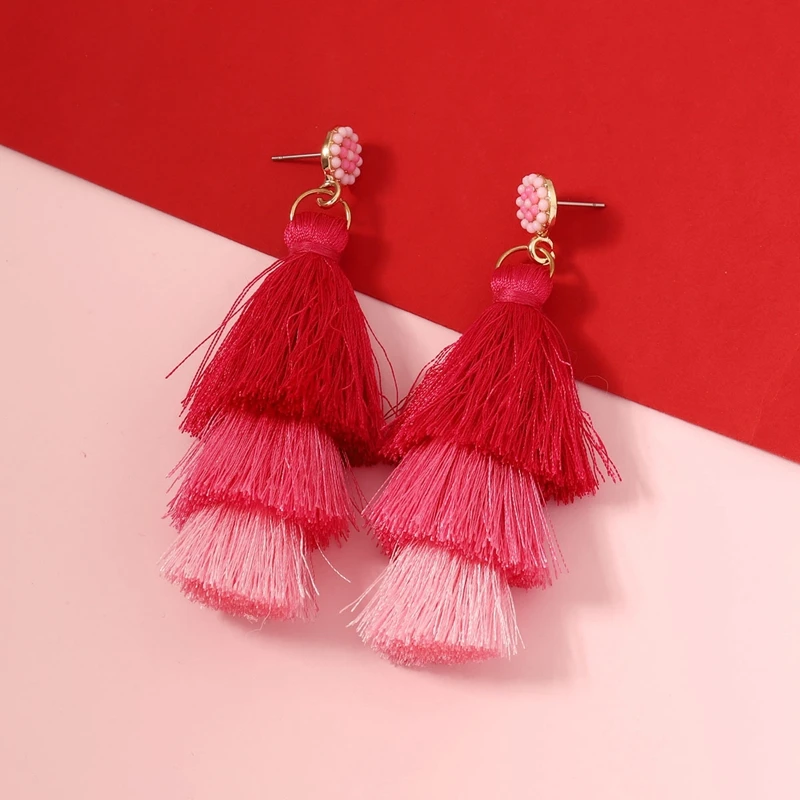 أقراط شرابة ذات طبقات على الطراز البوهيمي مع خرز وتصميم قطرة طويلة مجوهرات عصرية للنساء هدية عيد ميلاد مثالية