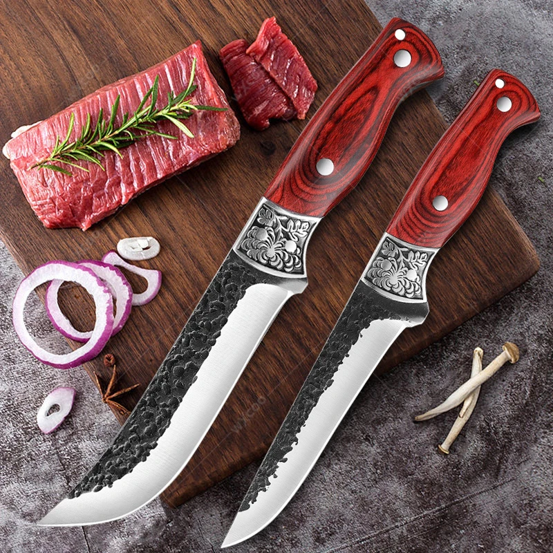 Кухонный нож, кованый нож из нержавеющей стали для резки мяса, высокопрочный нож для резки мяса, нож для резки рыбы, овощей с крышкой