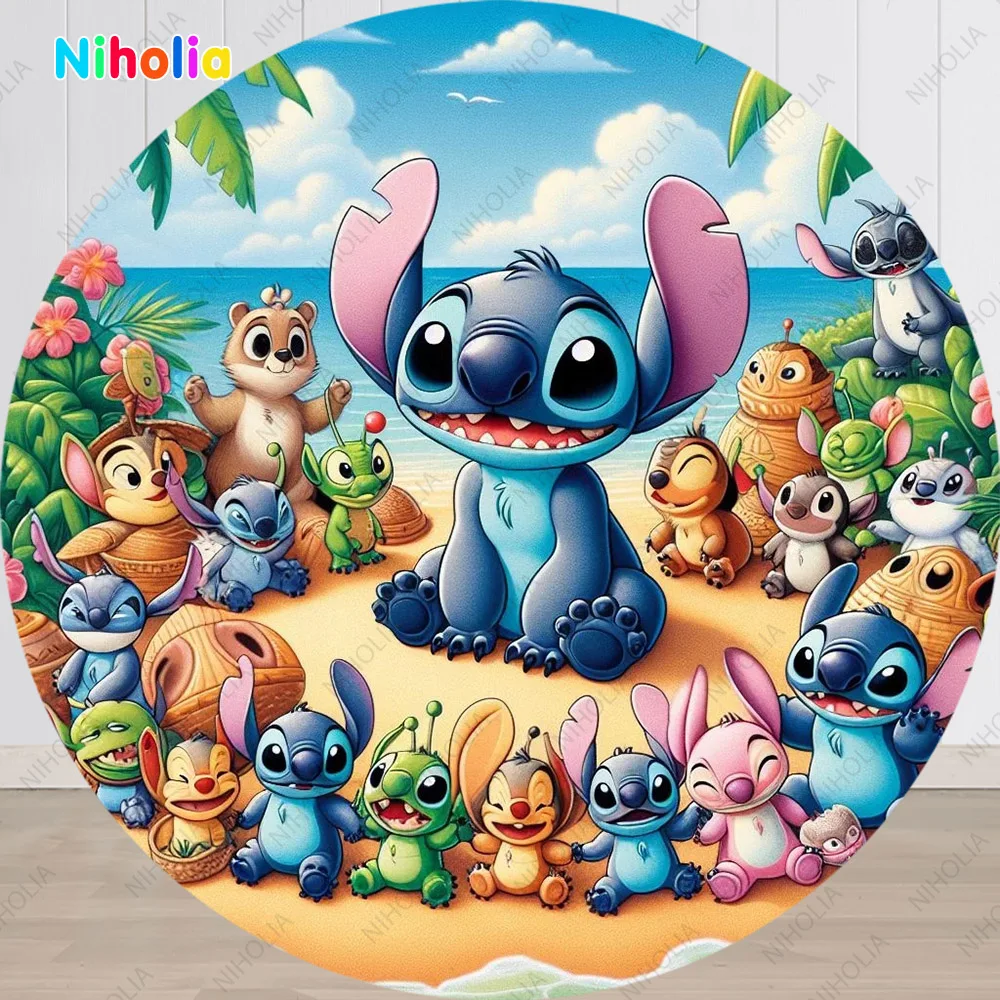 Stitch Round Backdrop Cover Boy Girls Birthday Decoration Party Photo Studio Photography Background Baby Shower Booth Prop