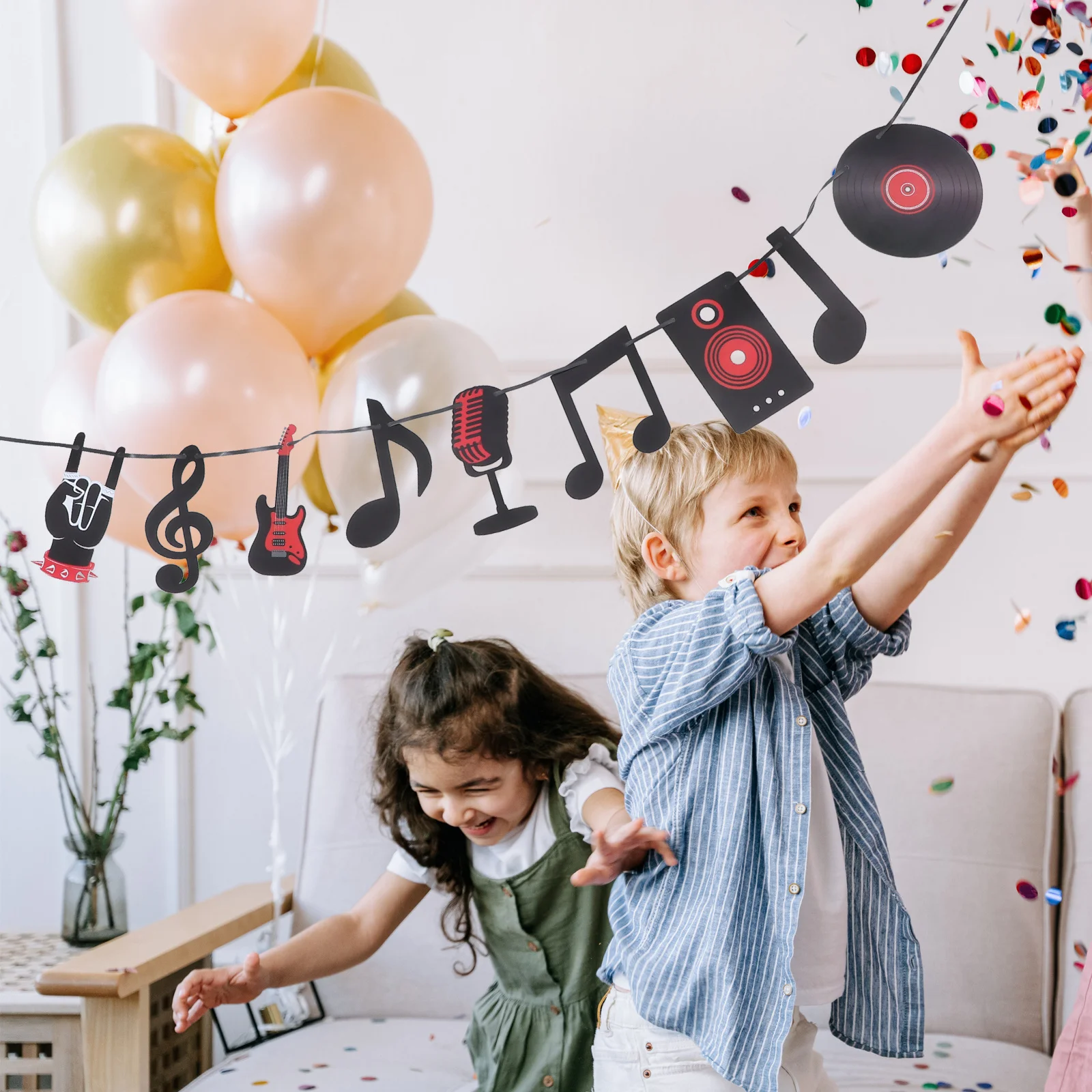 

2 Sets Retro Record Rock Music Banner Garland Thick Cardstock Party Decor For Guitar Celebration Musician Birthday Black Theme