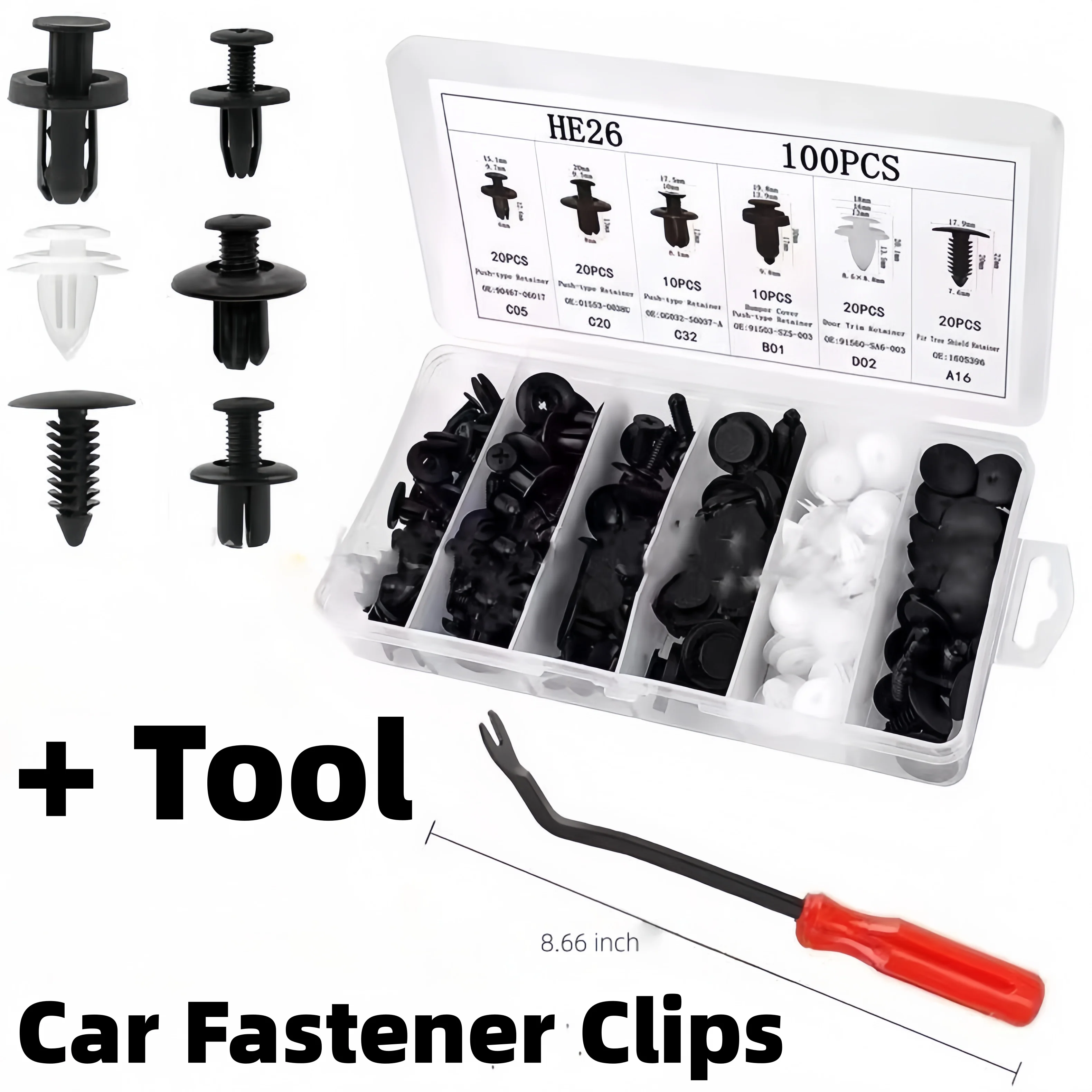 100Pcs Universal Car Fastener Clips Mixed Auto Body Push Retainer Pin Rivet Bumper Door Trim Panel Clip Kit + Free Removal Tool