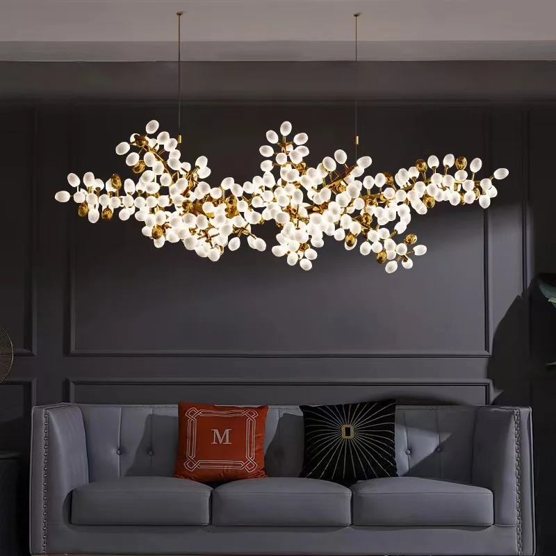 Modern Creative Personality White Star Dining Room Chandelier Villa Crystal Light Tree Branch Art Deco Glass Bulb Ceiling Light