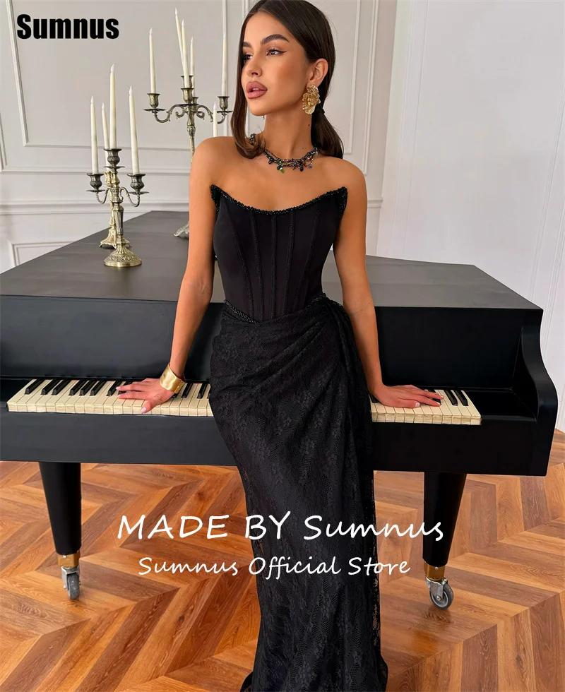Sumnus エレガントマーメイドプロムドレス レース ボートネック プリーズ フロアレングス フォーマルドレス ノースリーブ イブニングドレス ガラ カスタマイズ