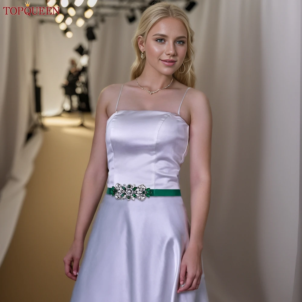 TOPQUEEN Fashion Bridal Belt Wedding Accessories Emerald Gemstone Applique Bridesmaid Belt Party Prom S86-KL