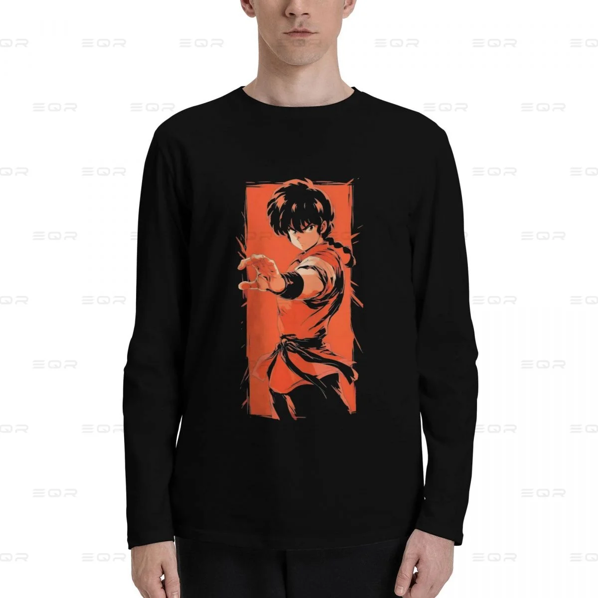 Ranma Nibun Nouchi men Cotton Digital Direct Spray printed long sleeved T-shirt,fashion Unisex Tees