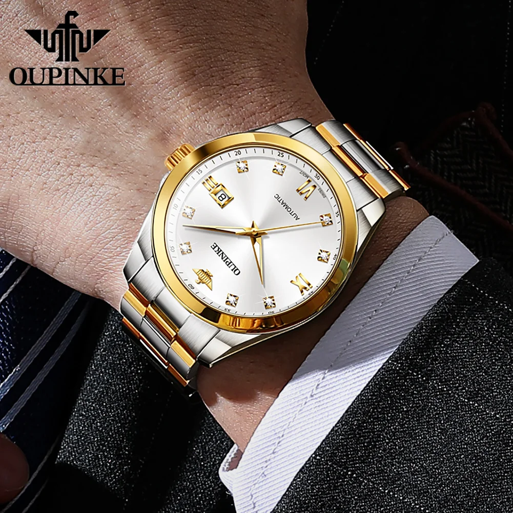 OUPINKE Luxury Real Diamonds Automatic Watch for Men Swiss Certification Men's Mechanical Watch Waterproof Wristwatch Original