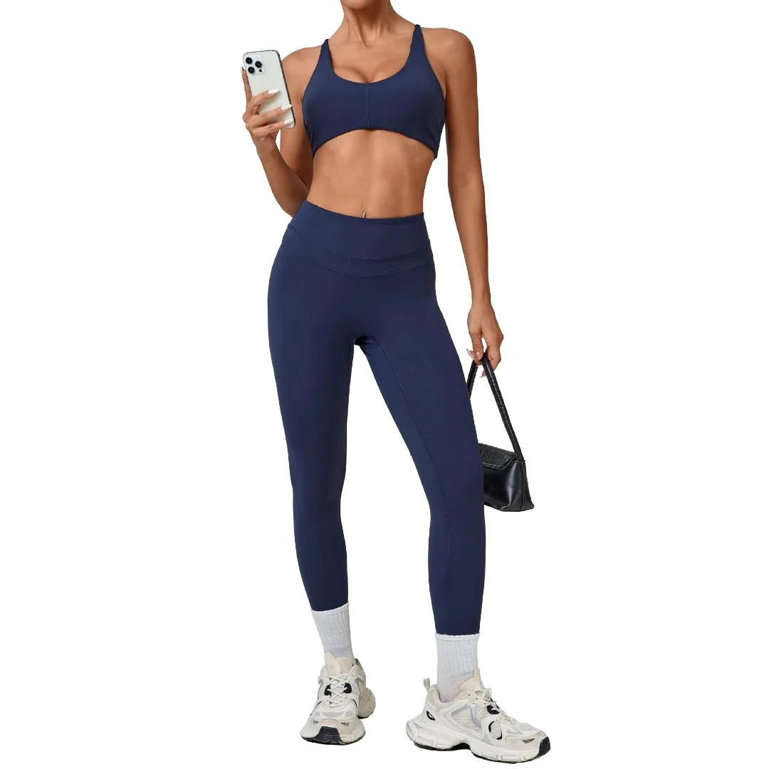 

High Waist Peach Hip Yoga Suit Sports Fitness Tight Backless High Elastic Pants Set Running Workout Clothe Gym Yoga Sportswear
