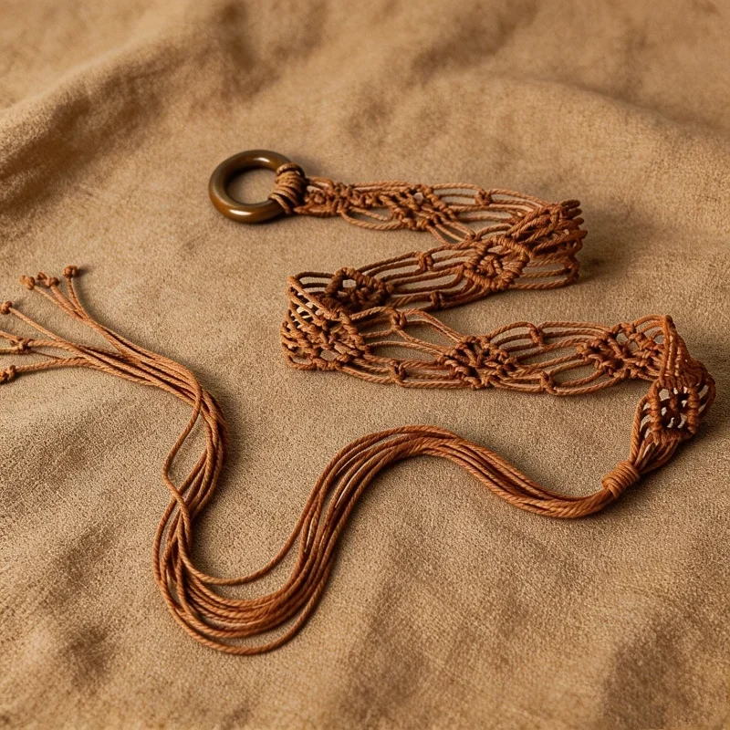 Wax Thread Knotted Waist Belt With Woven Tassel Korean Thin Waist Rope For Women Multi Purpose Decor Strap For Dress Matching