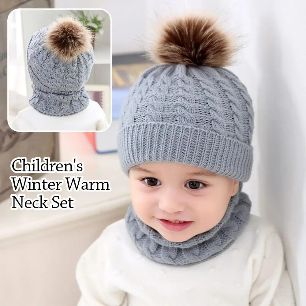 2Pcs/Set Winter Ear Protection Children Hat Scarf Set Thickened Windproof Beanie Caps Soft Warm Knitted Scarf Cap Boys Girls view 2