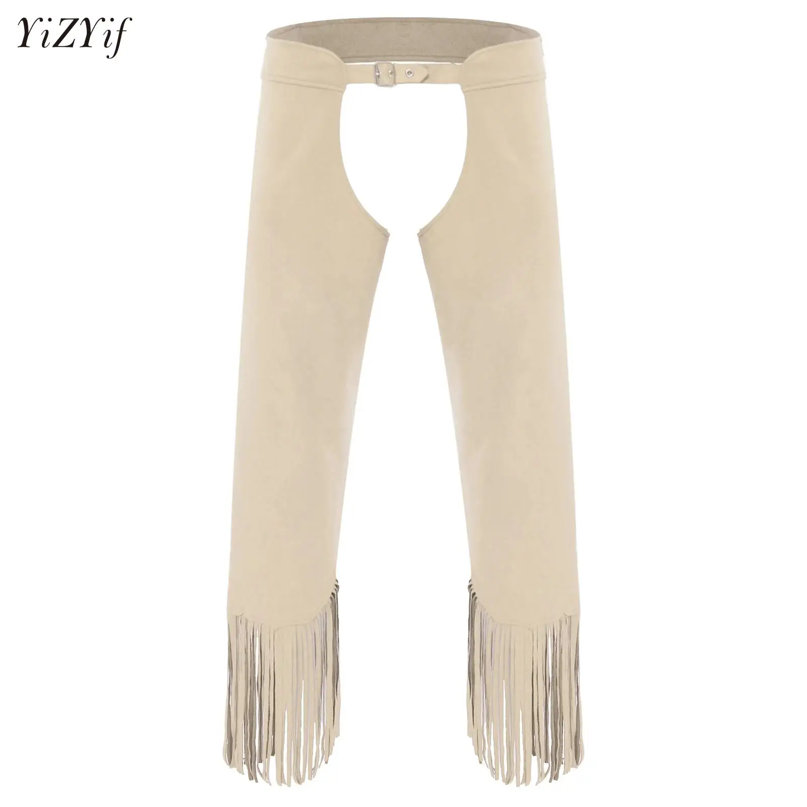 

Women Men Vintage Cowboy Chaps Faux Suede Leather Cowgirls Pants Adjustable Buckles Hollow Out Biker Riding Motorcycle Pants