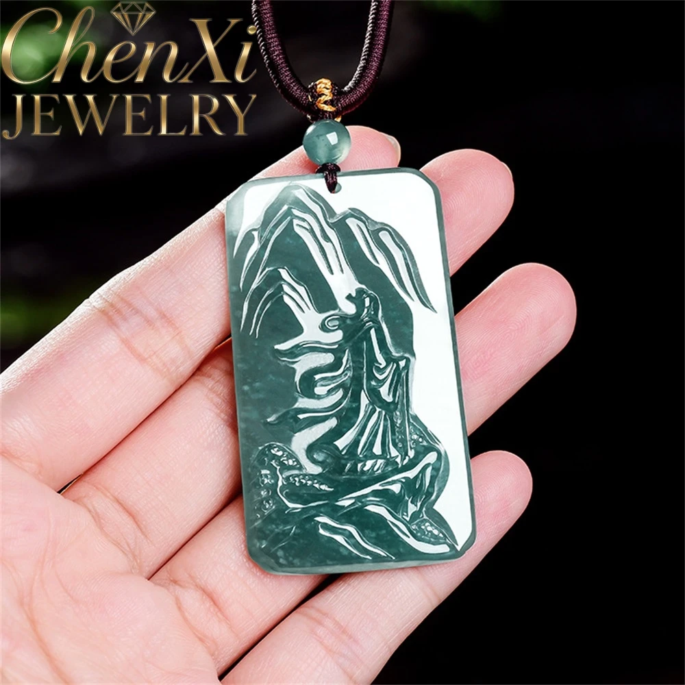 Natural Genuine A-Grade Jadeite Blue Water Ice Type Qingyunzhi Snow-Covered landscape pendant Chinese Style Fashion Jewelry Gift