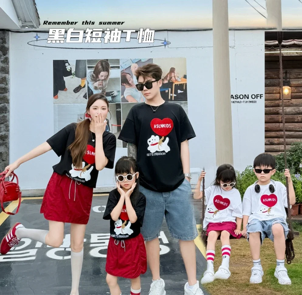 

Family Fashion Matching Outfits Mother Father and Daughter Son Cotton Short Sleeve T Shirts Parent-child Clothes Baby Bodysuit