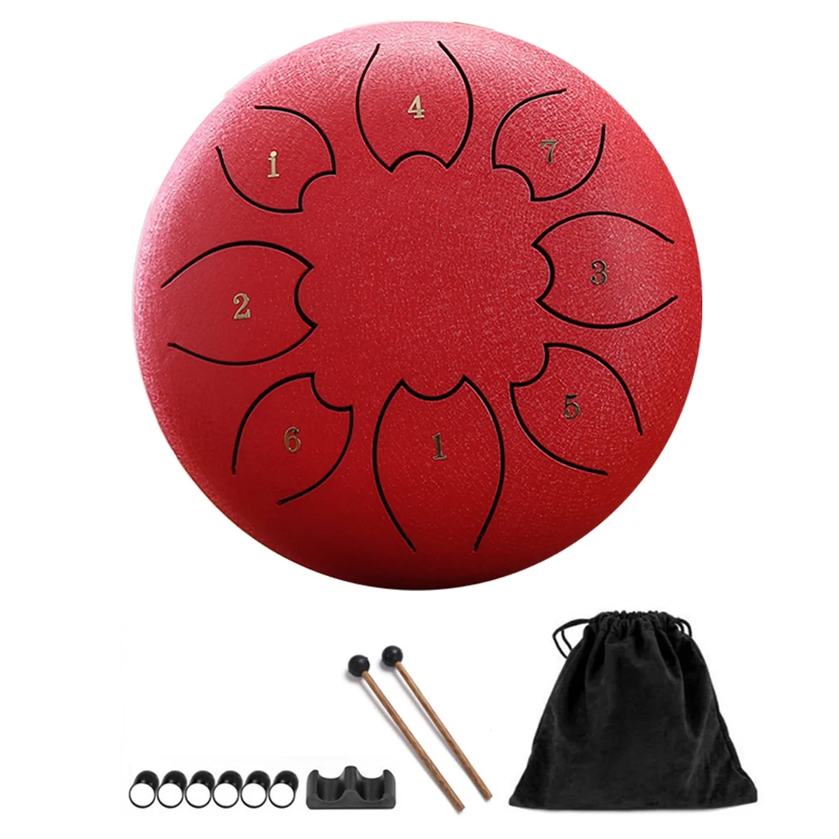 Rain Drum for Outside, Steel Tongue Drum 8Notes 6 Inches Chakra Tank Drum Steel Percussion Padded Mallets Red-ABJQ