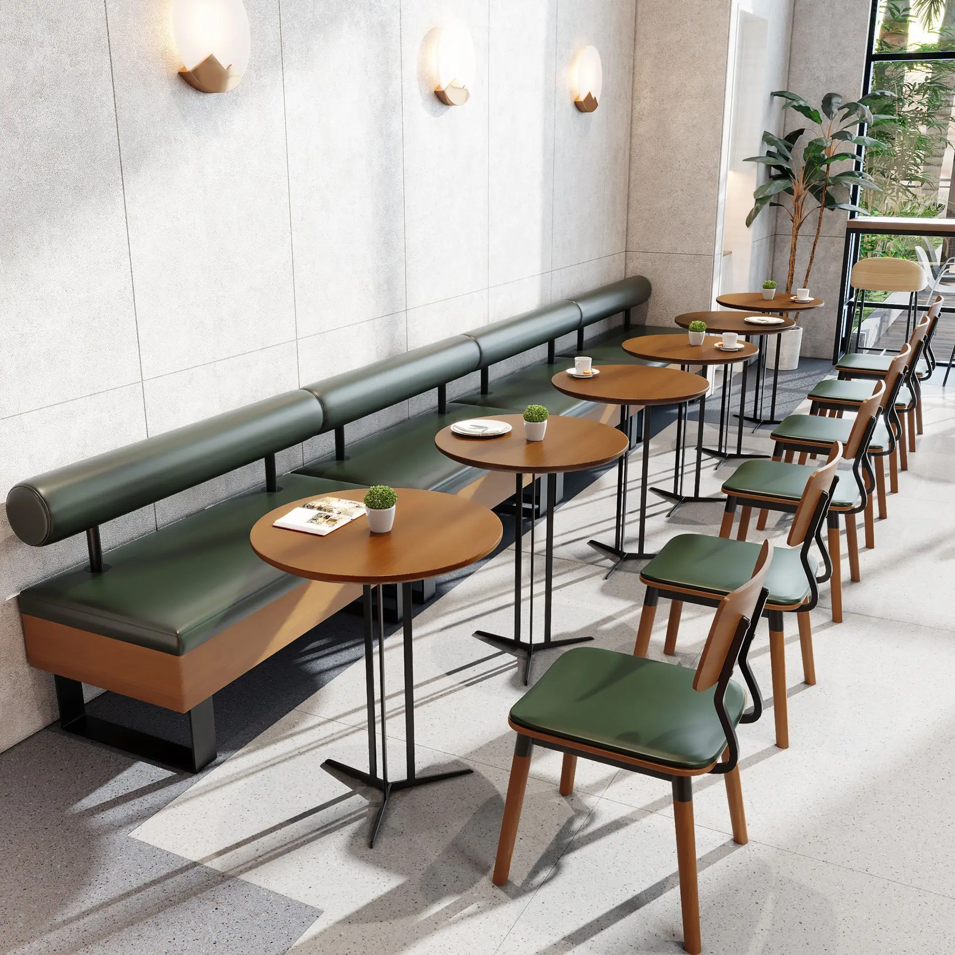 Customized hotel lobby sofa simple solid wood coffee shop table and chair combination, milk tea shop coffee shop restaurant