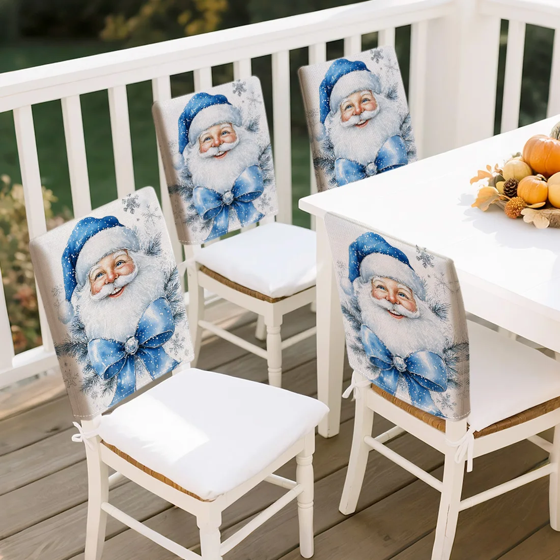4pcs/set 45x55cm Santa Claus blue bowChair Cover Table Decoration Dining Seat Chair Covers Dining Room Bar Party Banquate