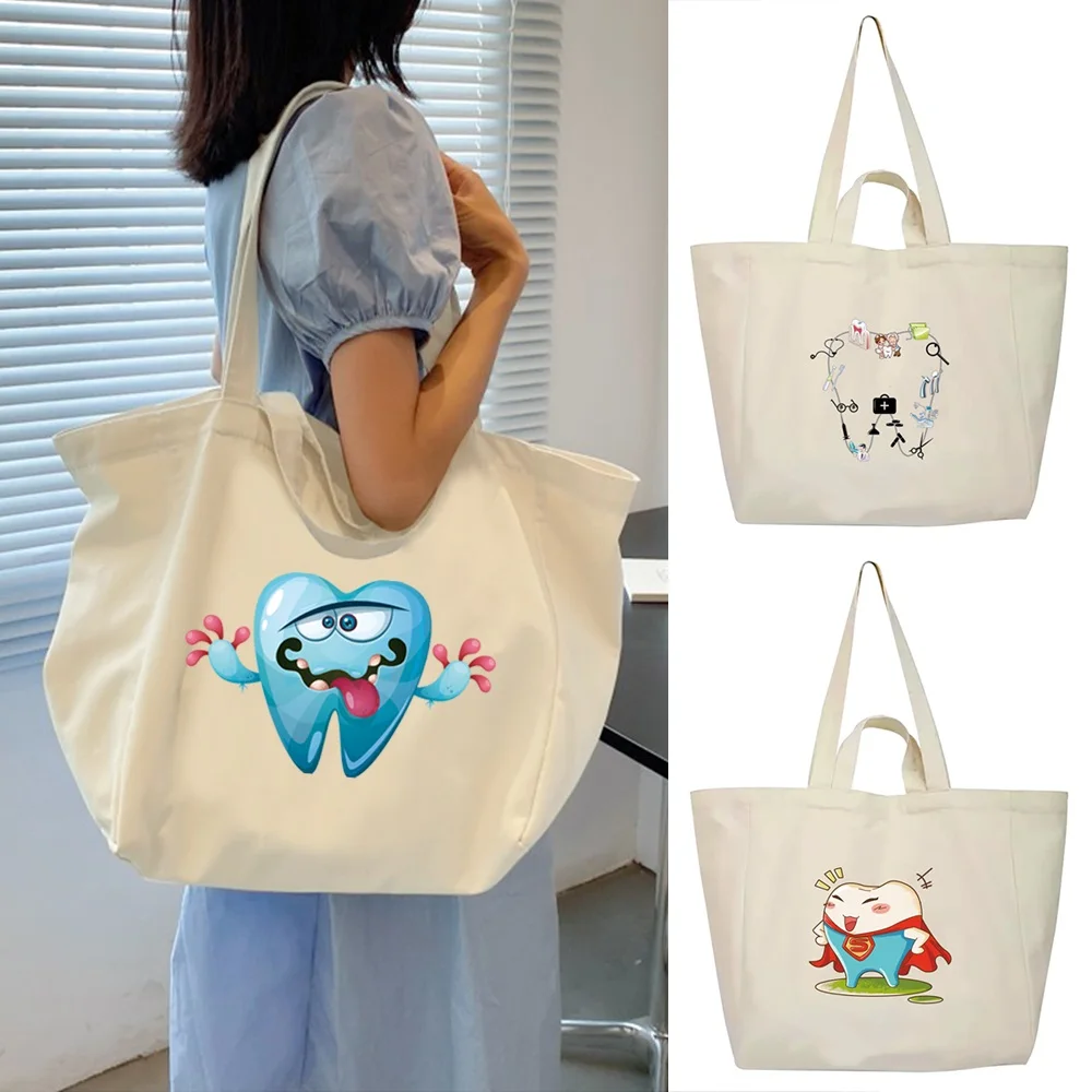 

Shopping Bags Teeth Series Student Campus Large Capacity Shoulder Bag Daily Tote Bag Unisex Casual Versatile Style Storage Bag