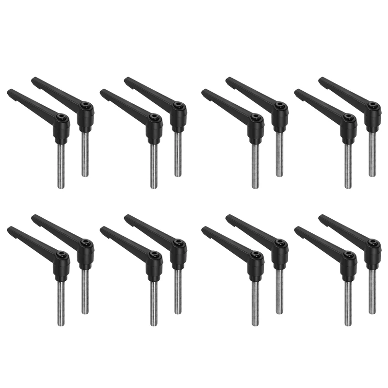 

A03F-16Pcs Clamping Lever Handles, M10 X 60Mm 304 Stainless Steel Threaded Male Stud, Adjustable Handles, Black