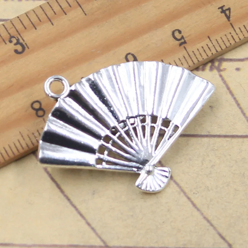 5pcs Charms Flower Fan 25x36mm Antique Silver Color Pendants Making DIY Handmade Tibetan Finding Jewelry