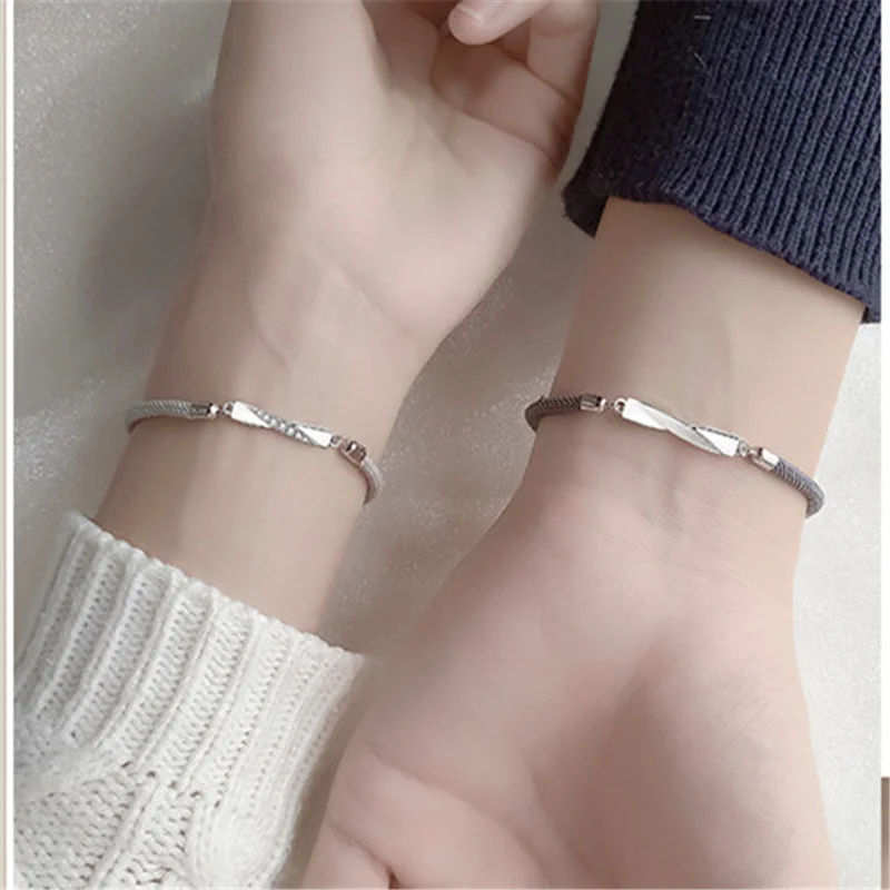 Trendy Silber 925 Paar Armband Für Junge Mädchen Valentinstag Geschenk Hohe Grade Woven Seil Armbänder Frauen Schmuck Schnelle verschiffen