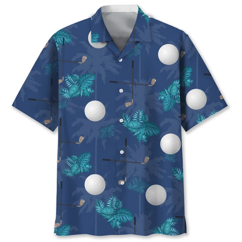 Camisa hawaiana con estampado 3d de Golf para hombre, Blusa de manga corta con botones y solapa, ropa de calle fresca, Verano