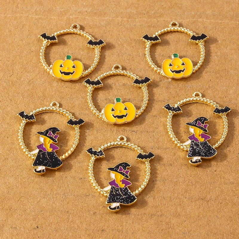 10 stücke 23x29mm niedlichen Emaille Halloween Kürbis Hexe Charms Anhänger für Schmuck Herstellung Ohrringe Halskette DIY Zubehör liefert