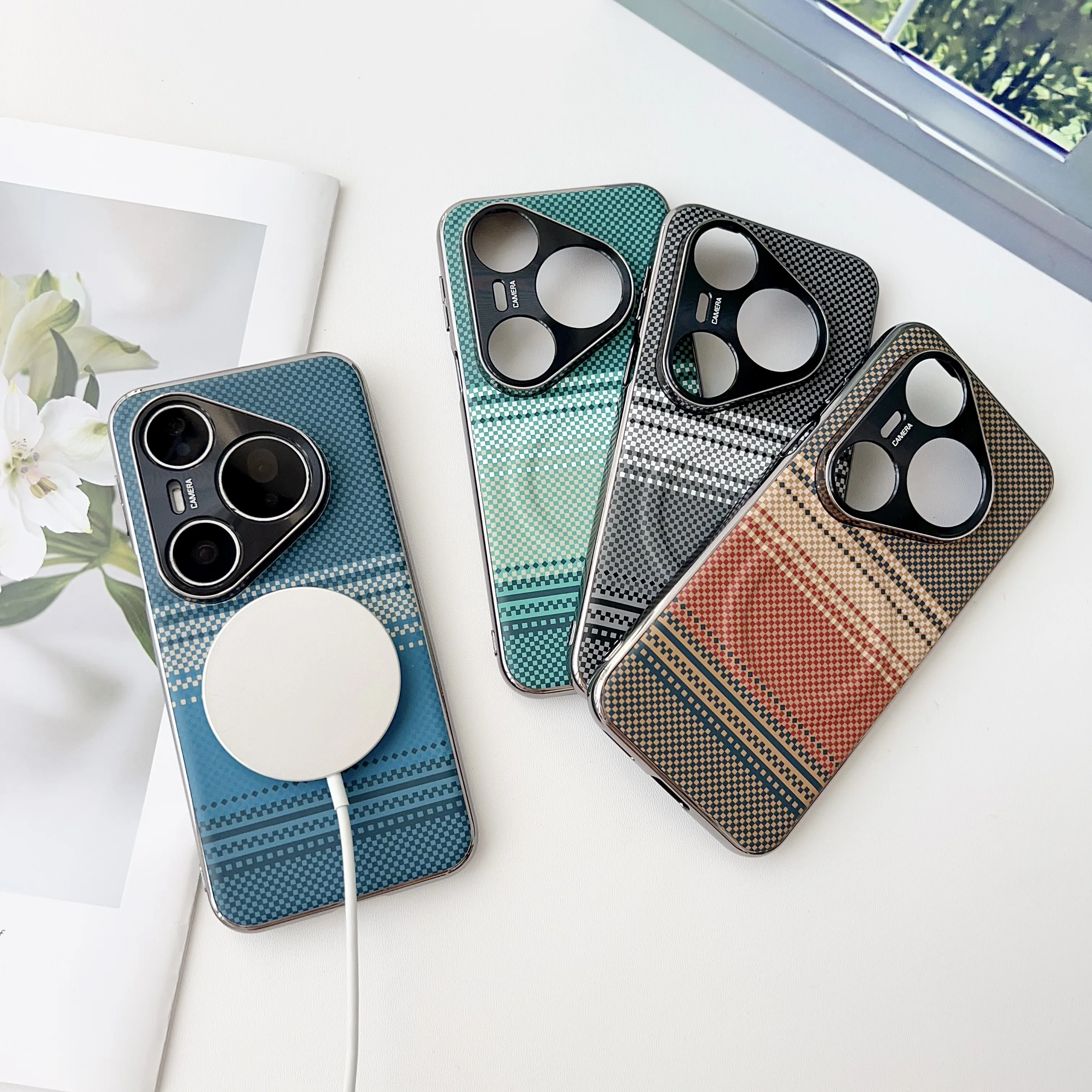 

For Huawei Pura80 Ultra Case Hard Carbon fiber Magnetic wireless charging Protective Back Cover Mate60 70Pro Noval14 Plus Shell