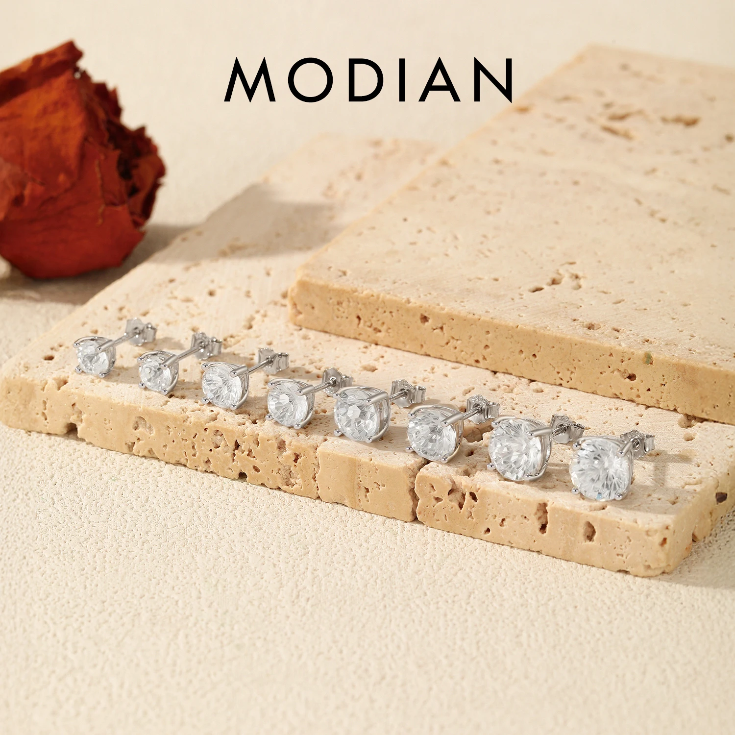 

MODIAN 4 размера, унисекс, серьги-гвоздики из стерлингового серебра 925 пробы, изысканные круглые серьги-гвоздики с фианитом огранки для женщин, изящные ювелирные изделия