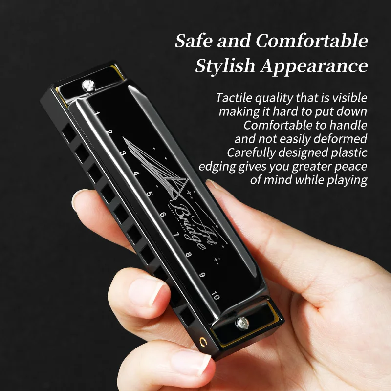 Blues mondharmonica mondharmonica 10-gaats C-sleutel met koffer, diatonische mondharmonica voor professionele speler, beginners, studentengeschenken, volwassene