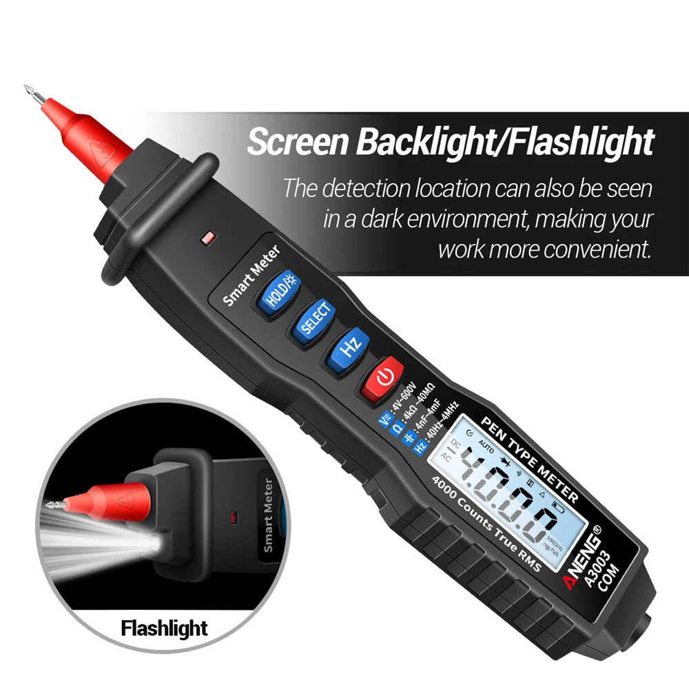 Smart DC/AC Voltage Tester Professional 4000 Counts True RMS Meter A3003 Digital Pen Multimeter