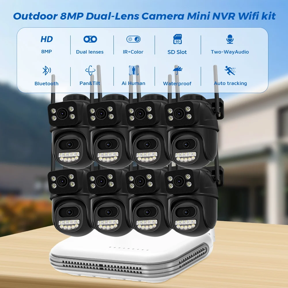 BESDER 8CH Wireless CCTV System NVR Kit HD Mini NVR Wi-Fi With PTZ Outdoor 8MP AI IP Camera Security System Video Surveillance