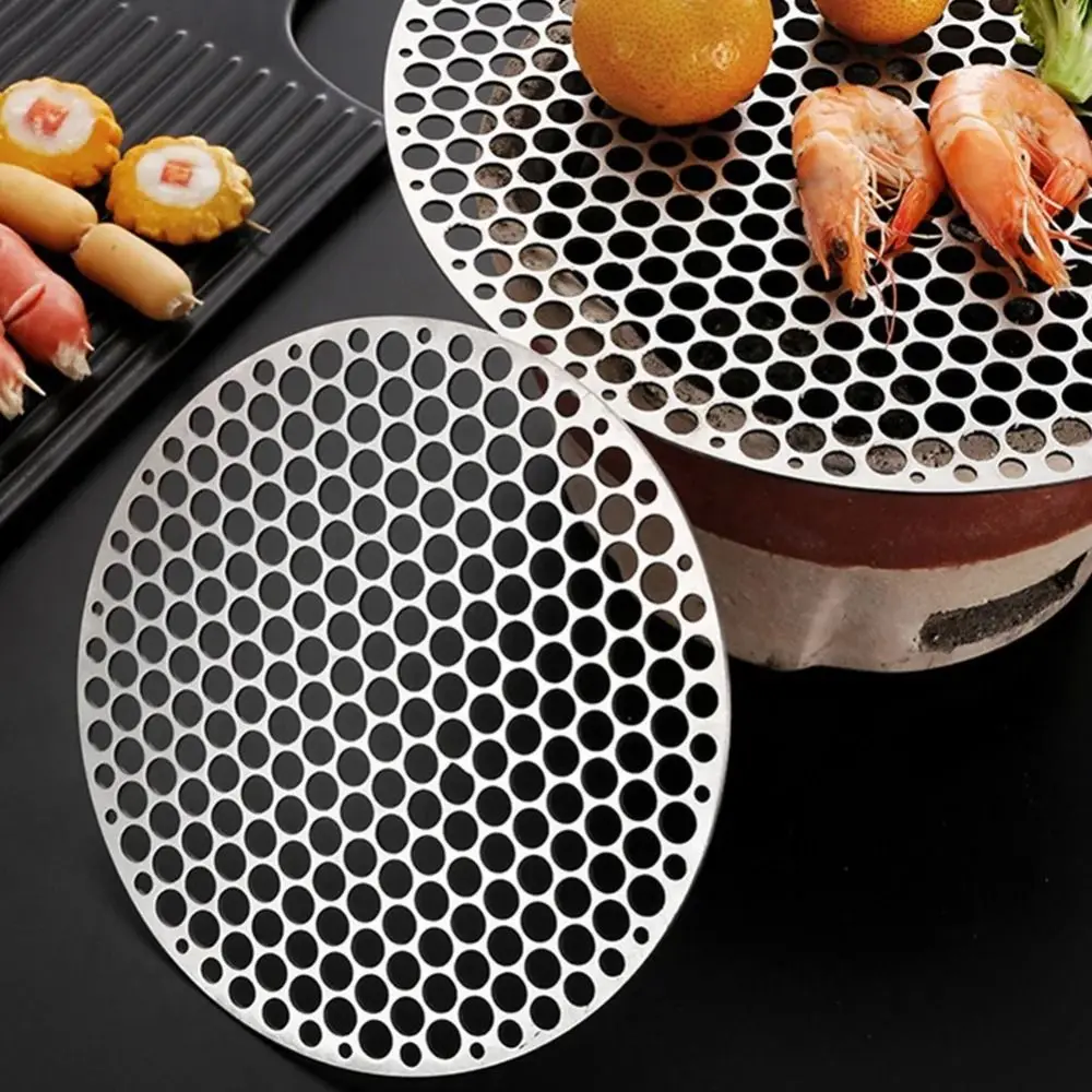 Universal Stainless Steel Barbecue Net Round Food Grade Metal Baking Grid Cellular Holes 18-30cm BBQ Charcoal Food Rack Cooking