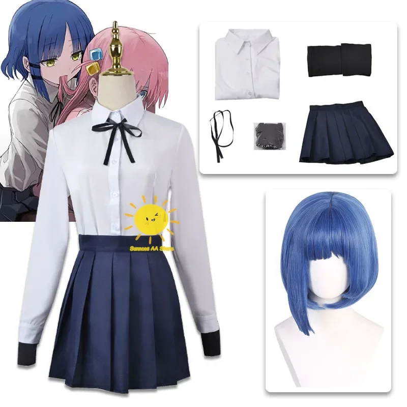 Yamada Ryo Cosplay Anime Bocchi The Rock Ryo Yamada Cosplay Costume Skirts Shirt Blue Wig Halloween Costumes for Girls Women