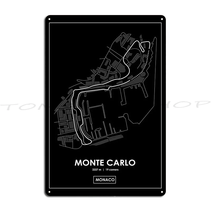 Monte Carlo Monaco Track Map Metal Plaque Poster Design Pub Cinema Kitchen Wall Designs Tin Sign Poster