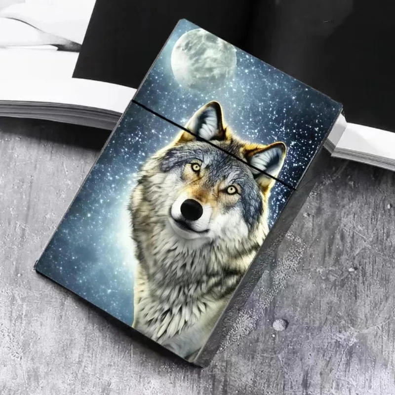 Automatic Cigarette Case 20 Cigarettes Push Open Card Holder Slim Pocket Smoking Box Leopard Wolf Pattern Gift