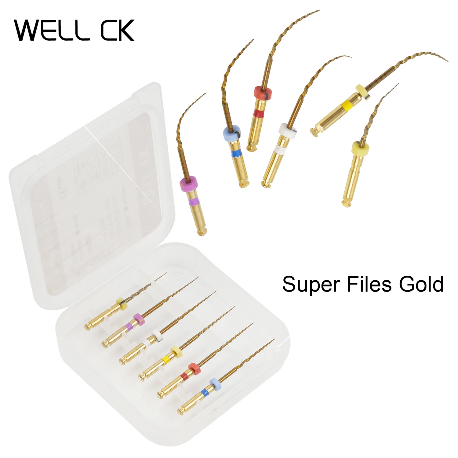 

6Pcs/Box Dental Super Files Glod Rotary File 19mm/21mm/25mm/31mm SX-F3 NITI Metal Root Canal File Heat Actication Endodontic