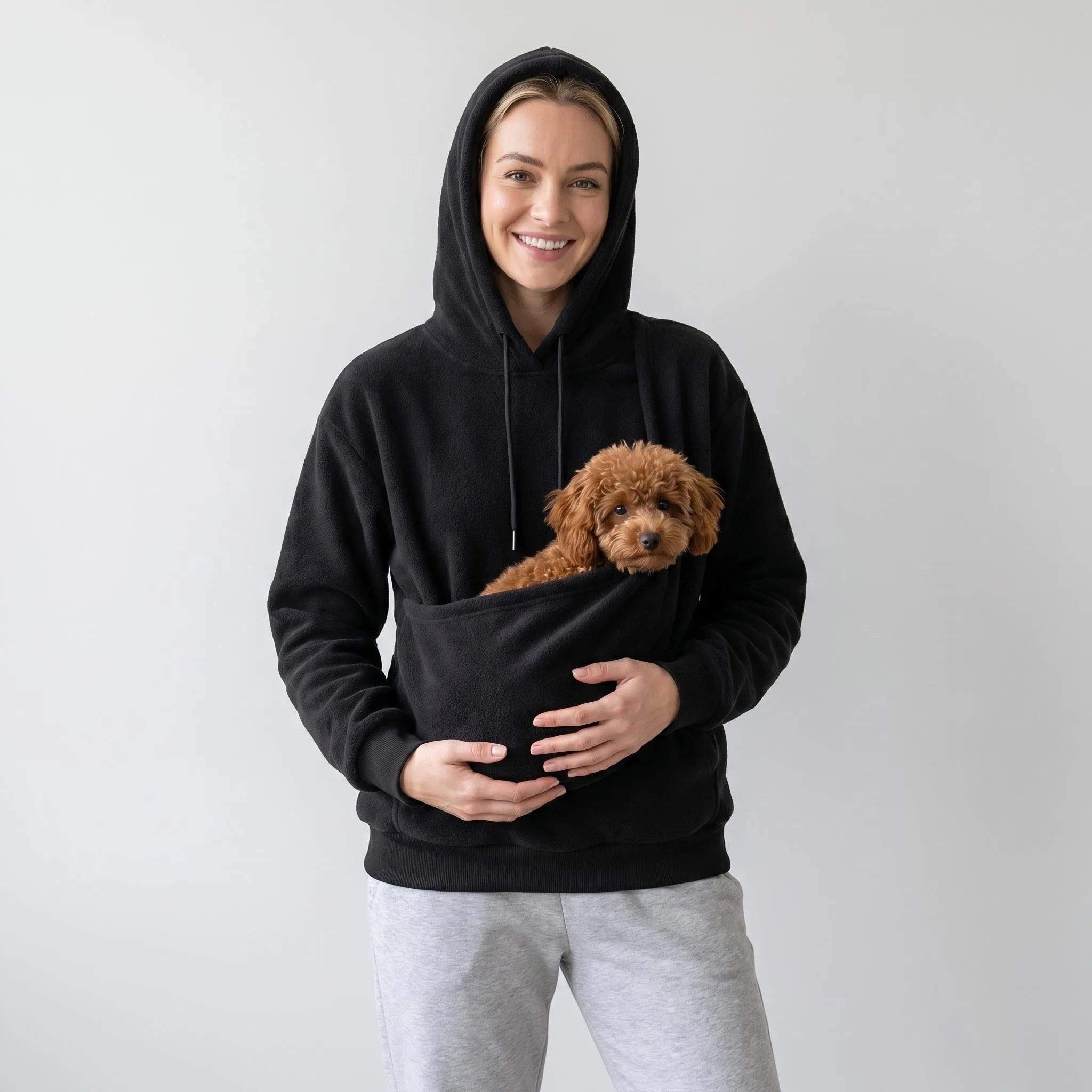 Unisex Fleece-Hoodie mit Känguru-Tasche für Haustiere, Großer Taschenpullover für Katzen & Hunde – Detail 6