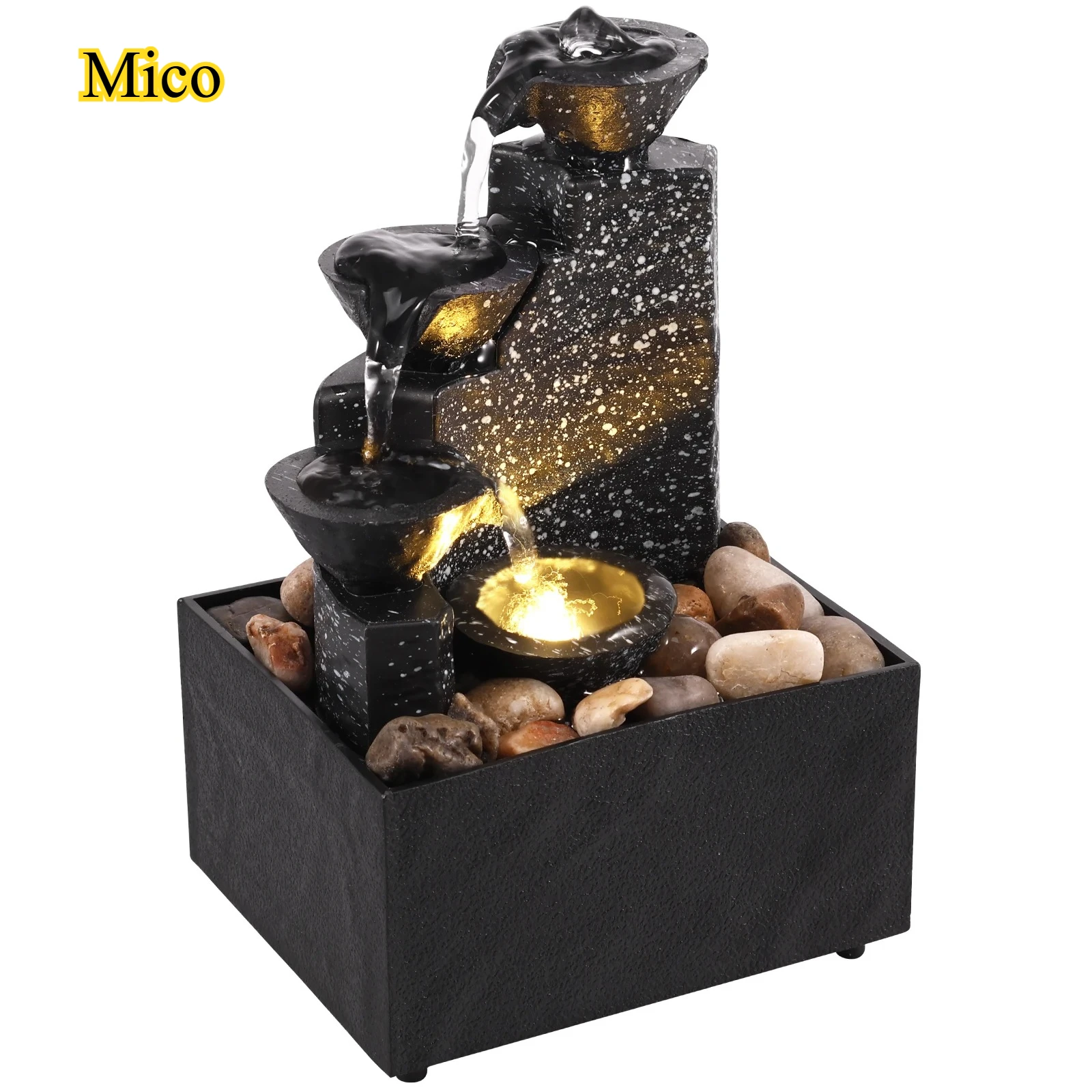 

Aesthetic Zen Tabletop Fountain - Indoor Waterfall Desktop Decor with LED Ambient Lights for Stress Relief