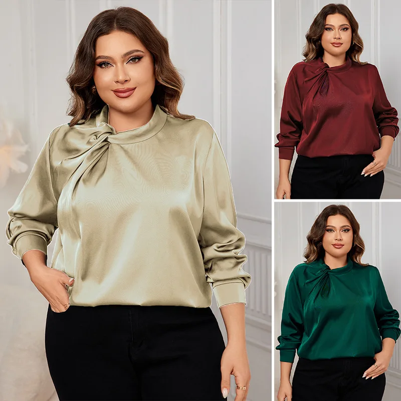 Elegant Women Blouses Solid Color Shirt Autumn New Versatile Top Slimming Loose Long Sleeved Shirt Women's Plus Size Top