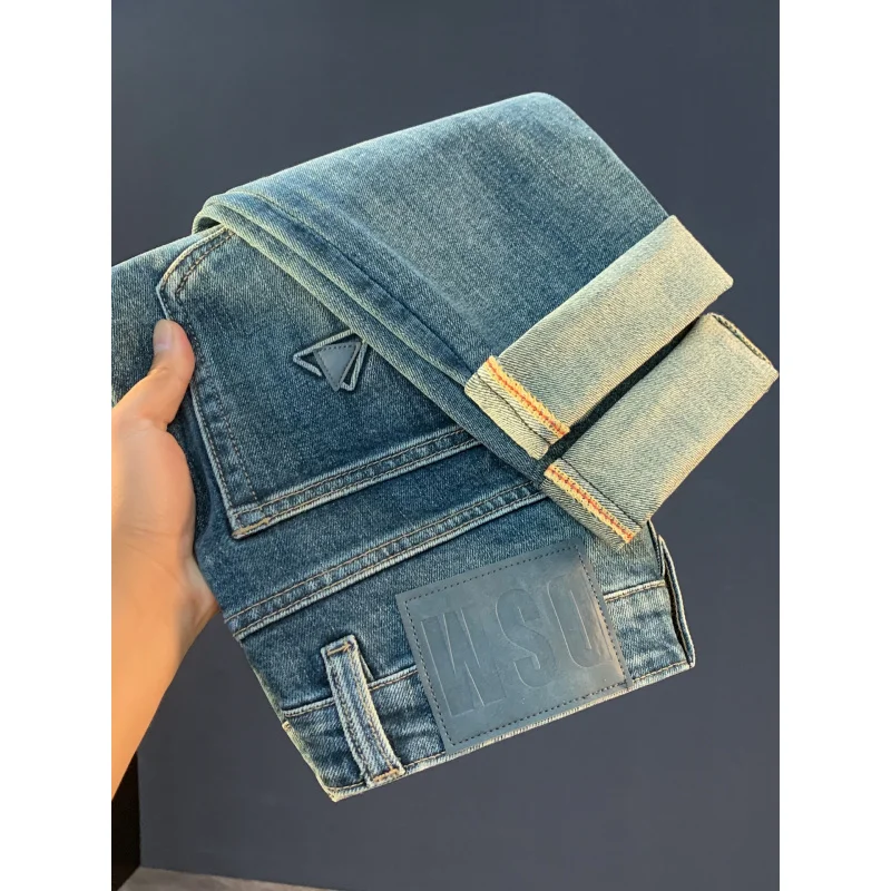 2025 новые осенние винтажные синие мужские элитные модные брендовые облегающие повседневные роскошные джинсовые длинные брюки с небольшой ногой