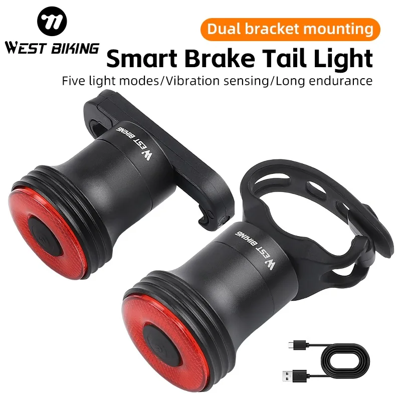 WEST BIKING Smart Bike Taillight IPX6 Waterproof Intelligent Sensing Brake Tail Light Bicycle Rear Light Cycling Warning Light