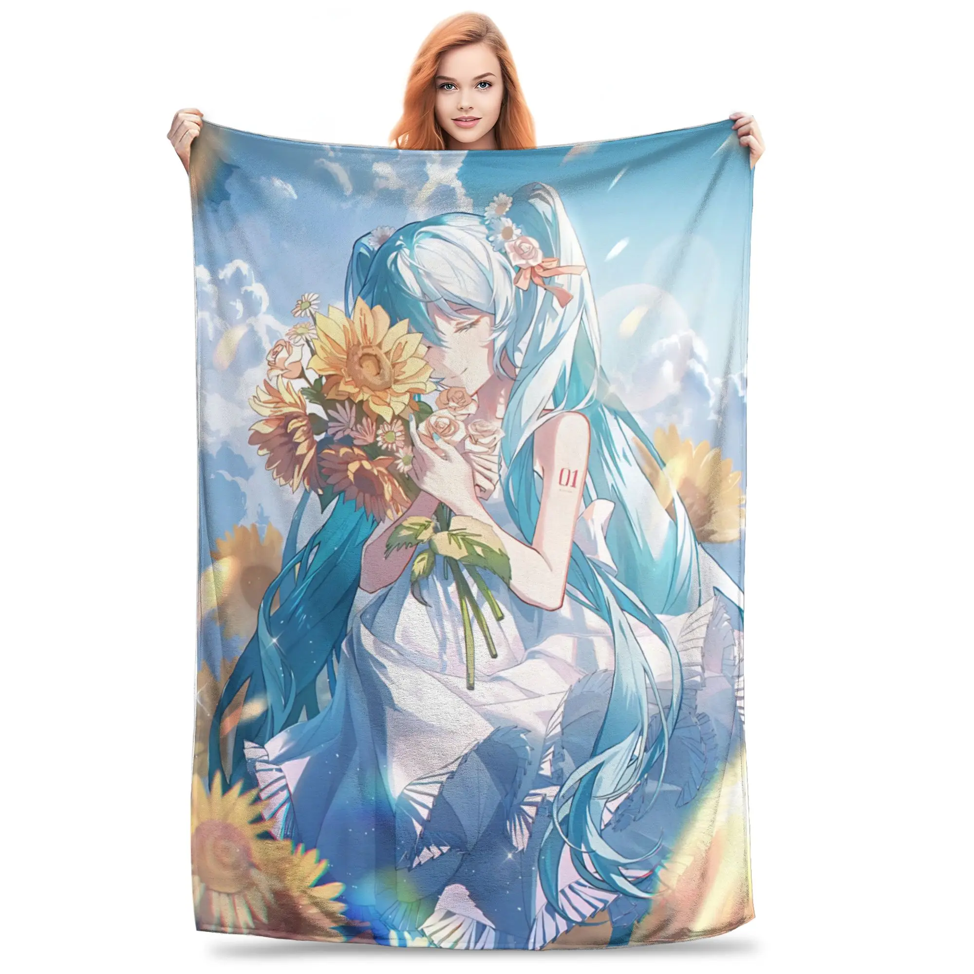 1PC Hatsune Miku  home room decorations Winter Blankets for Adults Bedding Home Interior Sofa Knee