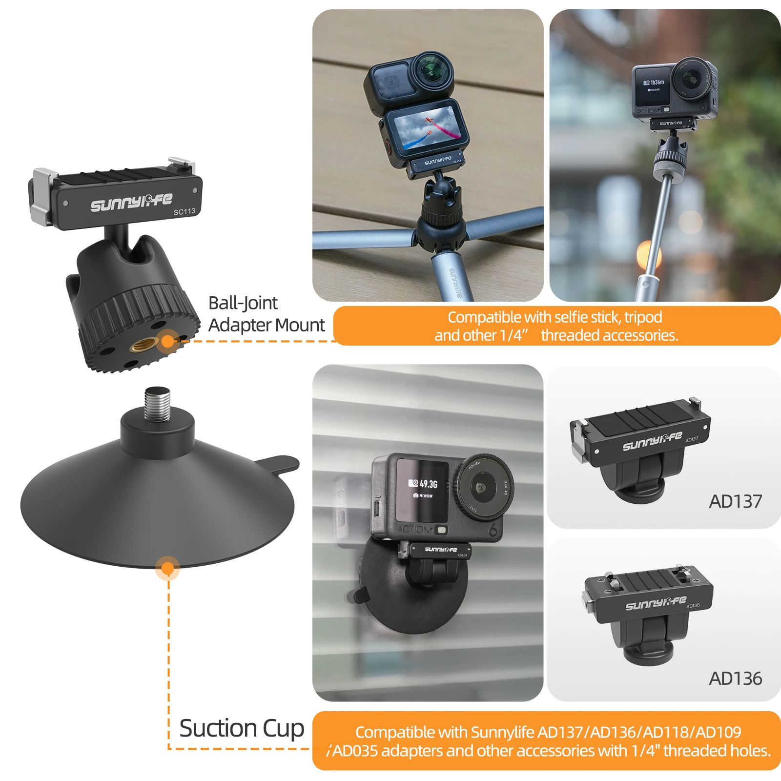 For DJI Osmo Nano/Action 6 Quick Release Dual-Direction Magnetic Bracket/Ball Head Suction Cup Holder Mount Camera Accessories