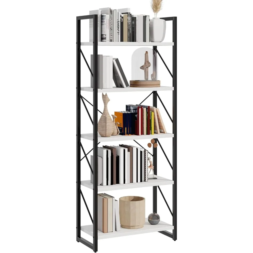 

5 Tier Bookshelf, White Storage Organizer, Modern Book Shelf Storage Rack Shelves for Bedroom, Living Room, Home Of