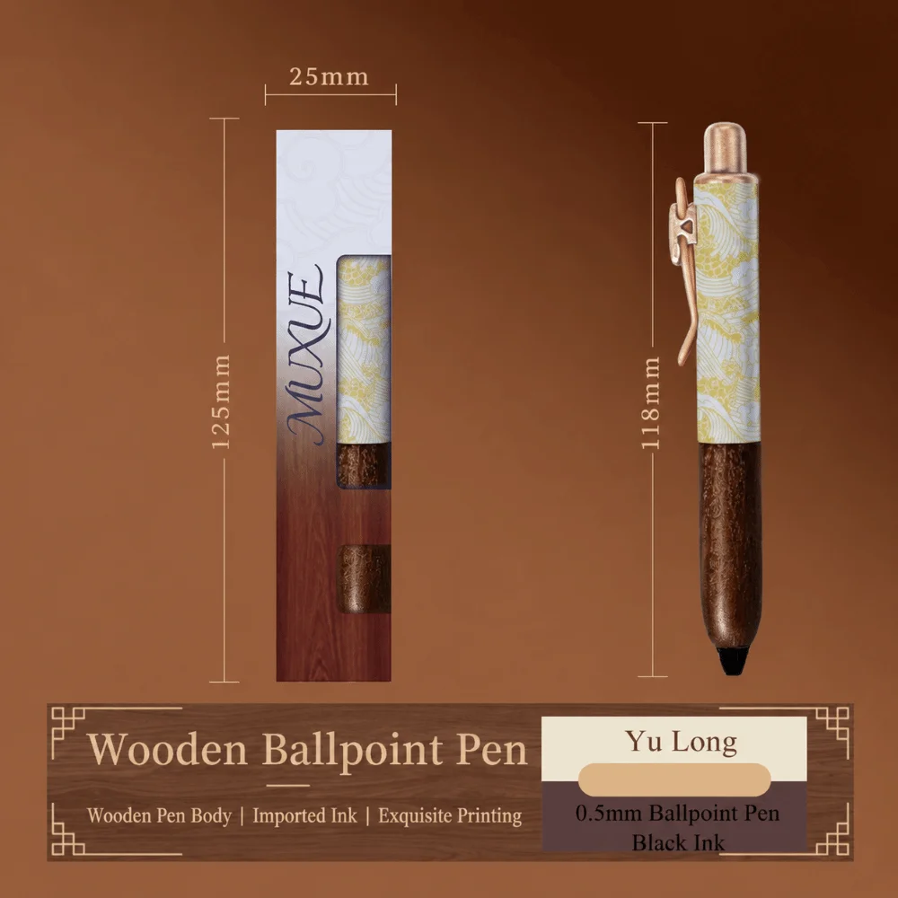 Durable Wood Chubby Gel Pen Vintage Floral Printed Smooth Writing Click Pen Signature Pen Students