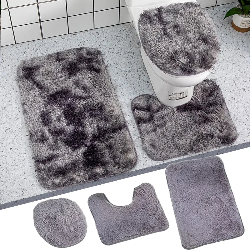 

3PCS Bath Mats Set for Bathroom with Toilet Lid Cover Absorbent Suit Absorbent Three Piece Toilet Set for Shower Bathroom Floors