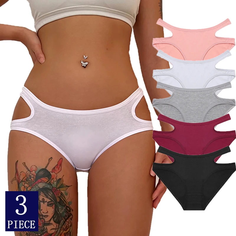 3PCS/Set Cotton Panties for Women Sexy Cross Low Waist Briefs Solid Color Female Underwear Comfortable Ladies Intimate Lingerie